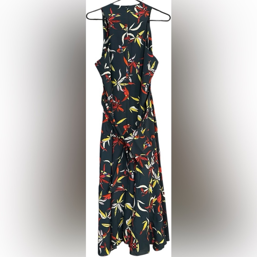 RACHEL Rachel Roy Leaf Print Tie Front or Back Sleeveless Midi Dress - Picture 4 of 8